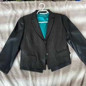 Tahari jacket faux leather and textured front and back on buttons